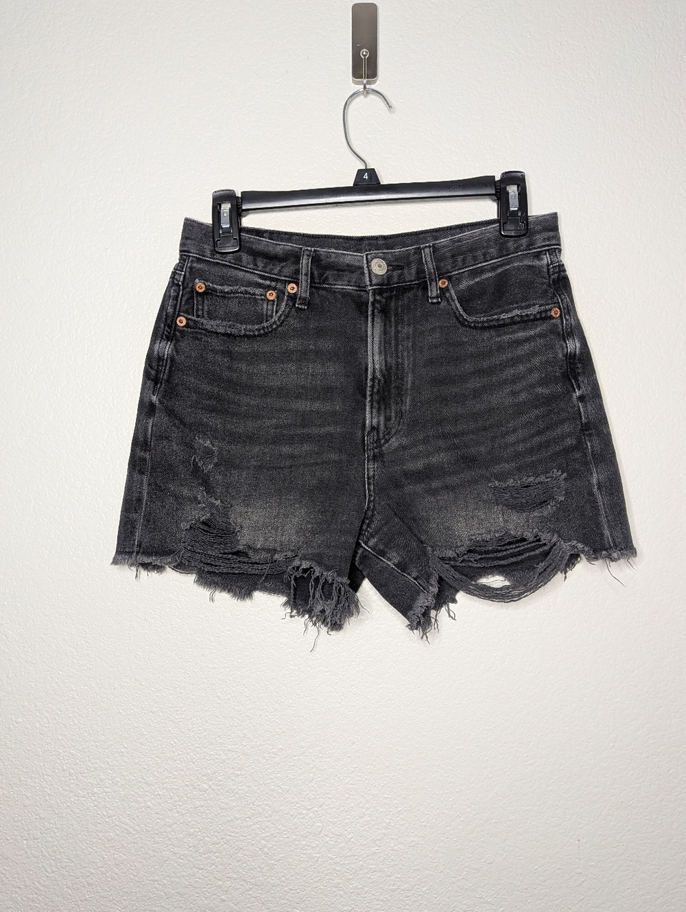 American Eagle Outfitters Womens Distressed Black 90s Boyfriend Denim Shorts 6 S
